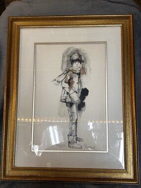 Richard Shepard Signed Little Boy in Cap & Scarf Limited Edition Lithograph /350